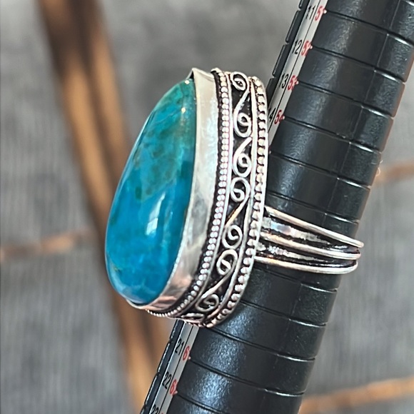 #232 Teal Solar Agate Handcrafted 💍 In An Antique Setting Size 8 NWOT - Picture 9 of 14